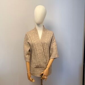 Banana Republic Beige Cable Knit V-Neck Sweater alpaca blend